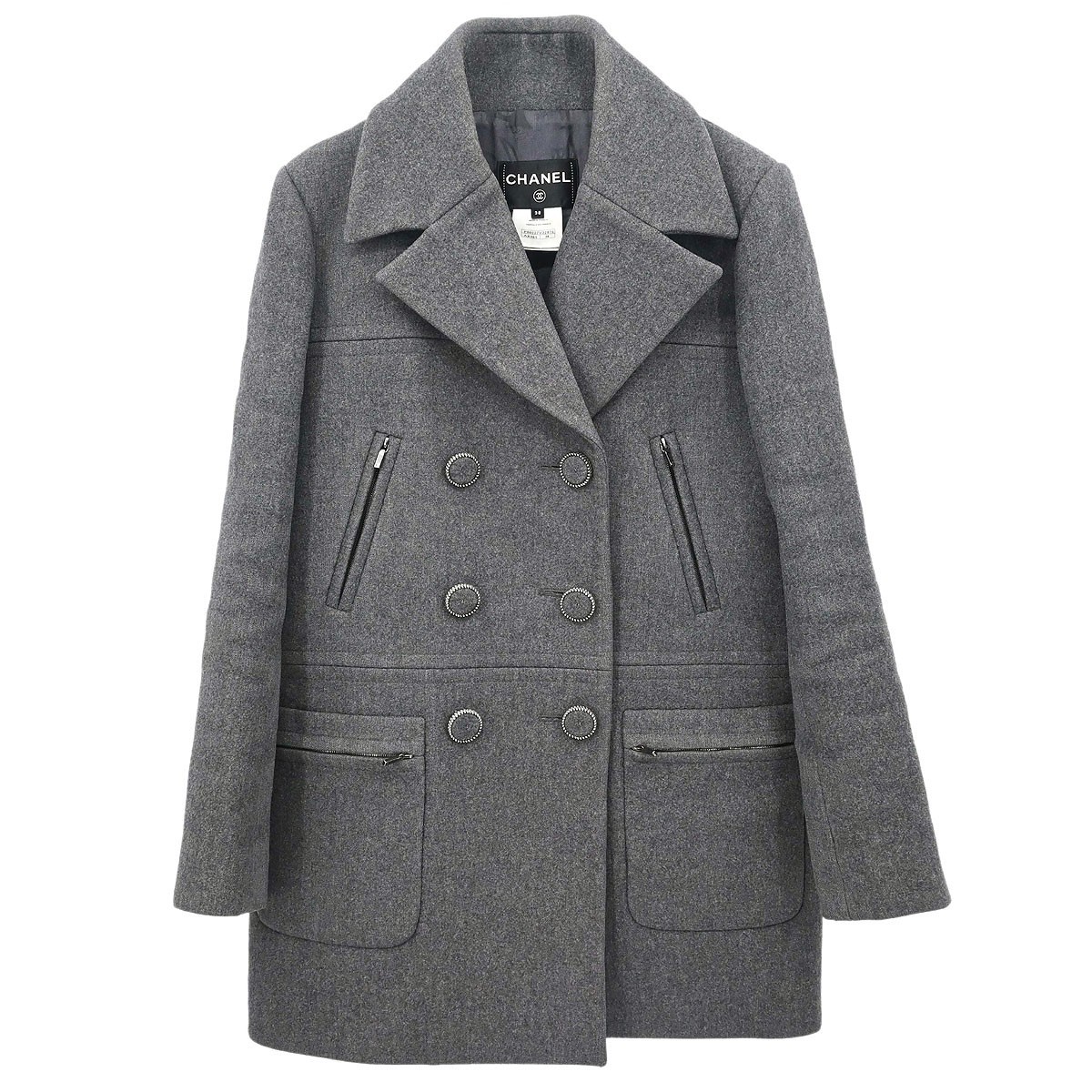 Chanel Double Breasted Jacket Gray P55027V32876 #38 178762