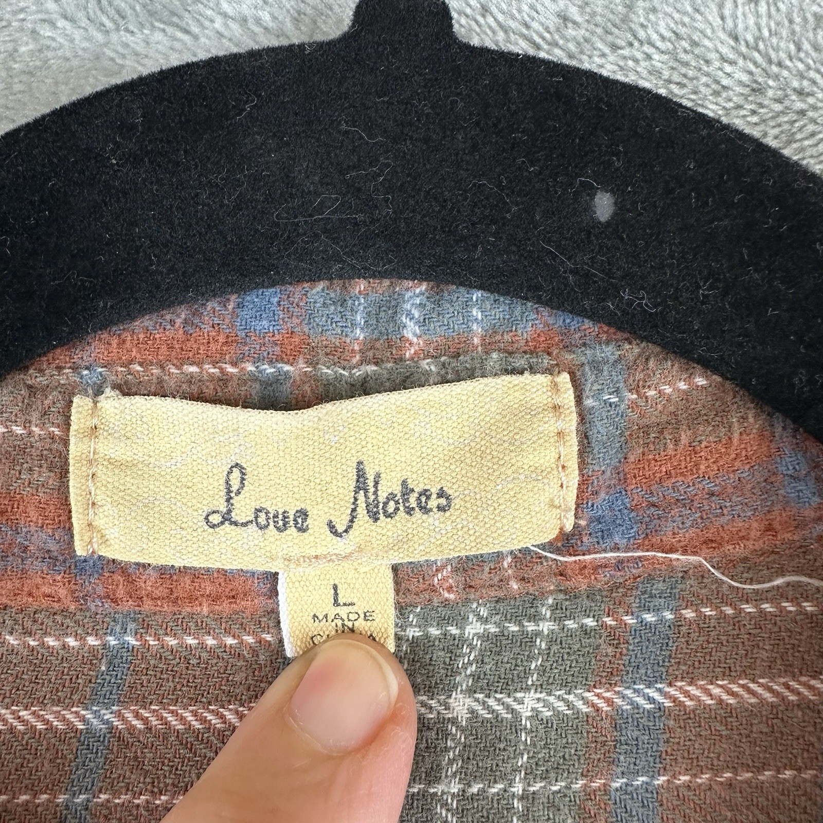 Love Notes Flannel Women’s L Orange Blue Plaid High Low Hem Roll Tab Sleeve