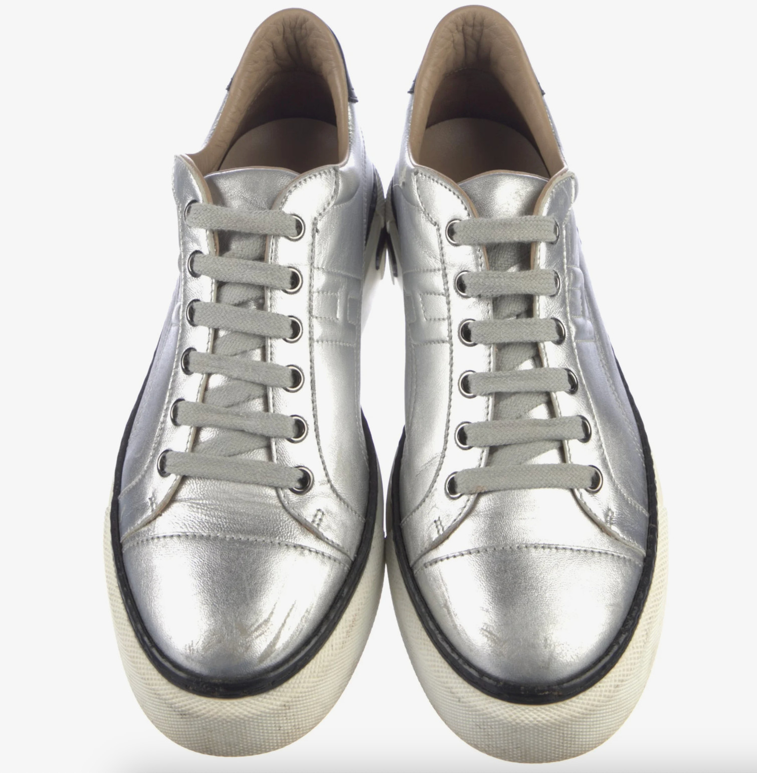 Hermès Women’s Nappa Leather Silver Polo Sneakers Sz 7.5 / 37.5