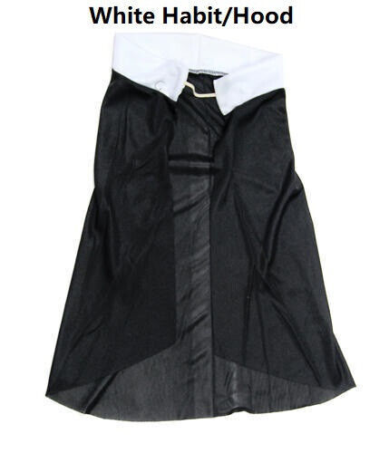 Halloween Horror Scary Nun Black Robe Suit + Mask Costume Cosplay w/Hood & Cross