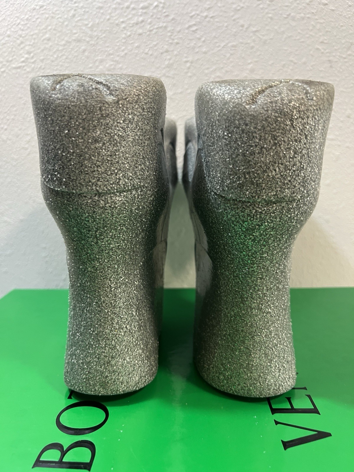 Bottega Veneta Puddle Boots 38 Icon Rainboots Silver Glitter Platform PVC Rubber