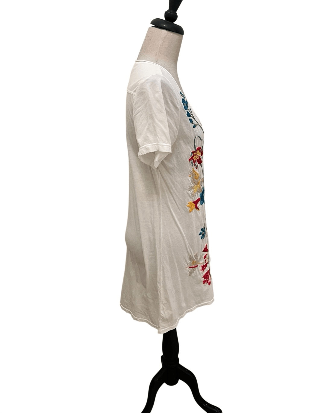 Johnny Was Women’s Boho Floral Embroidery Adele Drape Tunic Dress White Medium
