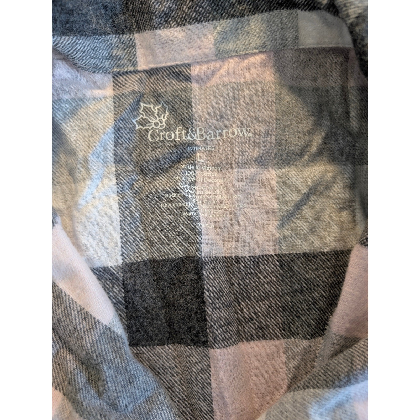 Croft & Barrow Pajama Set Womens Large L Pink Grey Plaid Cotton Sleepwear 2pc
