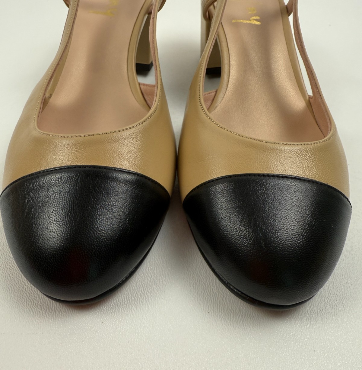 French Sole FS/NY Tuckernuck Slingback Baton Heels Camel Napa/Black NWT