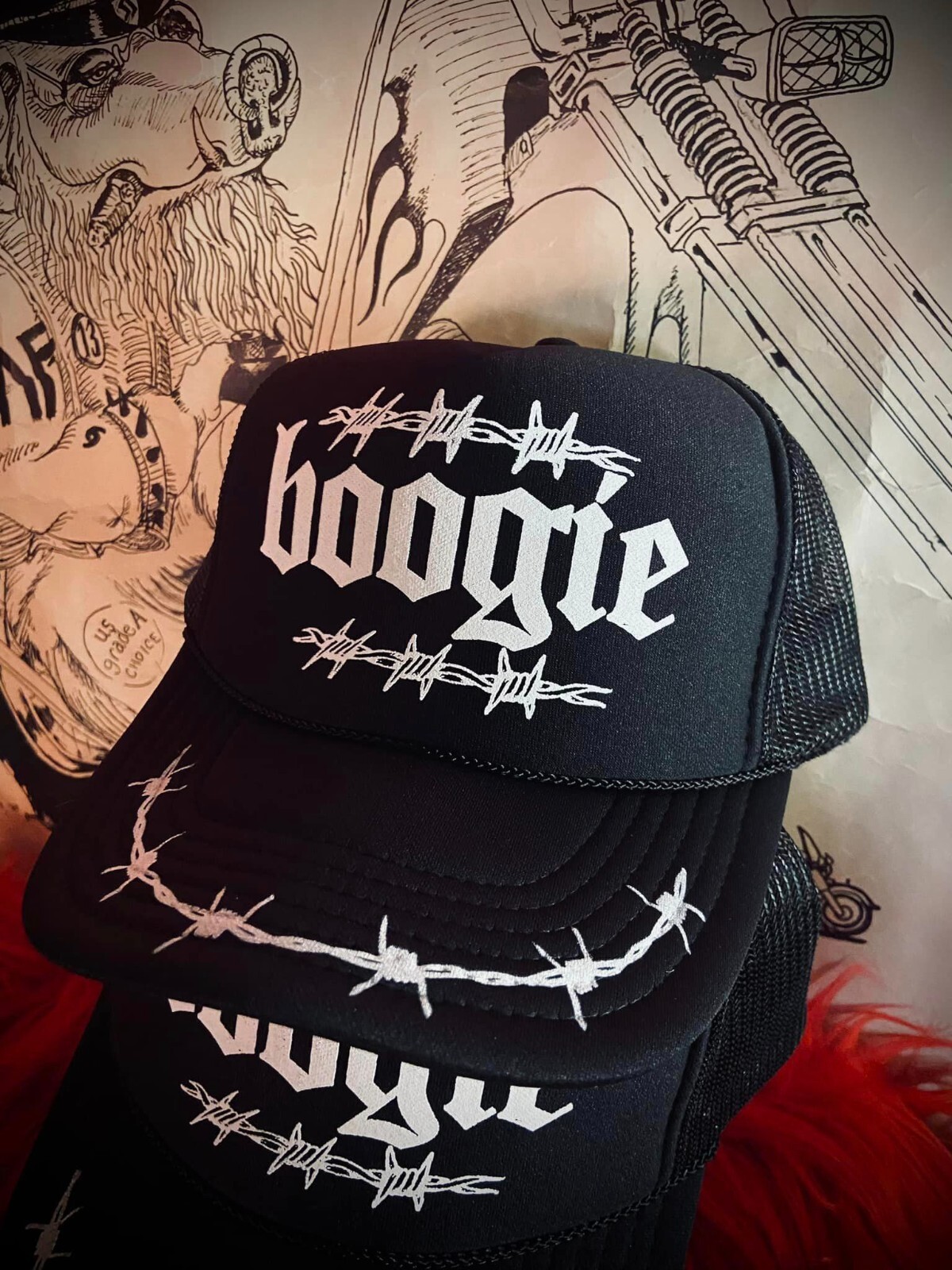BOOGIE VAN party trucker hat econoline shorty chrome grill vintage playboy patch
