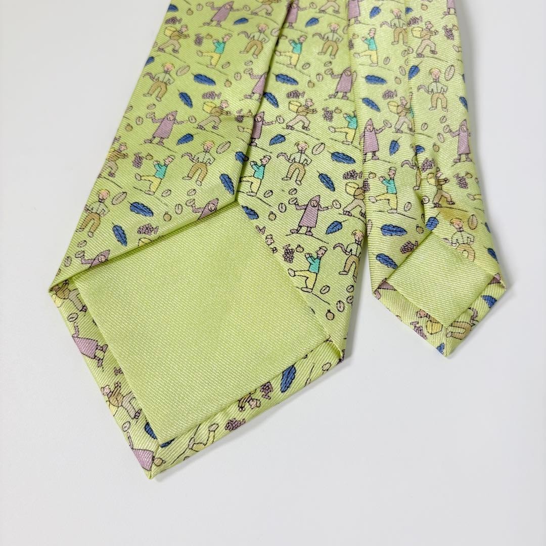 HERMES All-over Pattern Silk Necktie Greenish Made in France 146cm 9cm Pre-owned