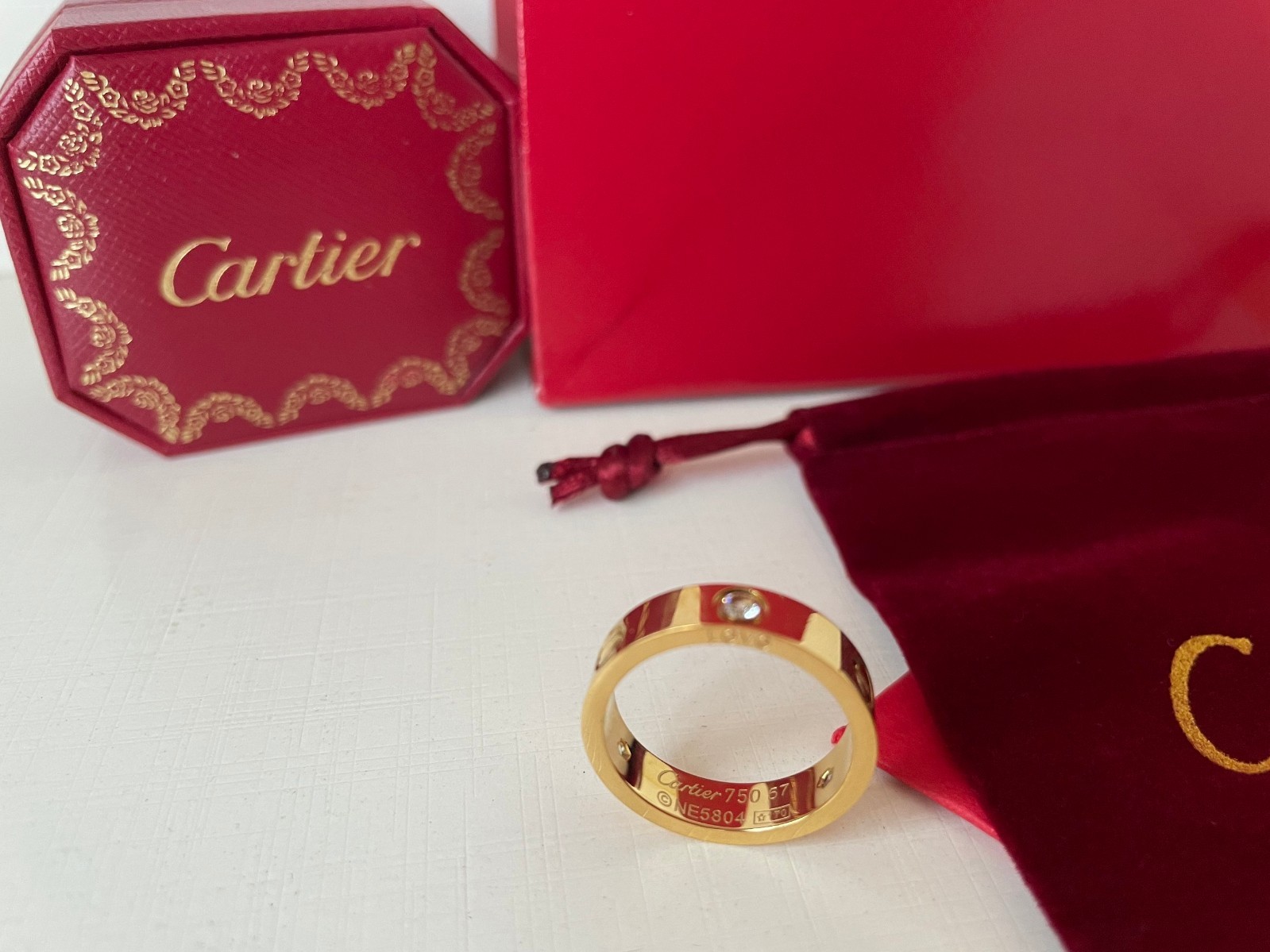 Cartier Big C Diamond Cut Frameless BLACK Lens Gold Frame & Certification Papers