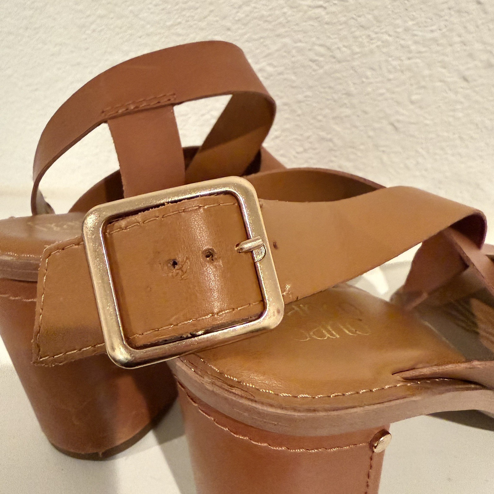 Franco Sarto Cache Womens 10M Brown Leather Block Heel Slingback Sandals Strappy