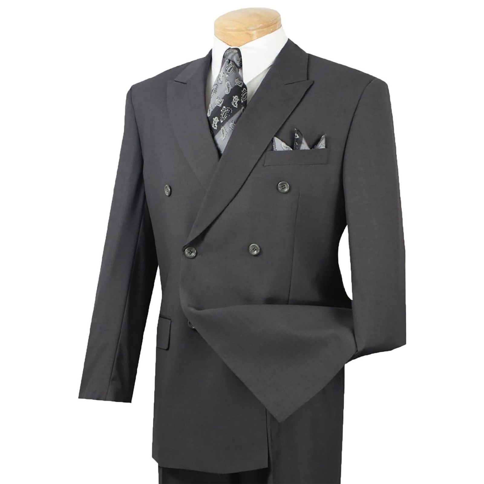 VINCI Men’s Heather Gray Double-Breasted Suit w/ Adjustable Waist, Reg-Fit – NEW
