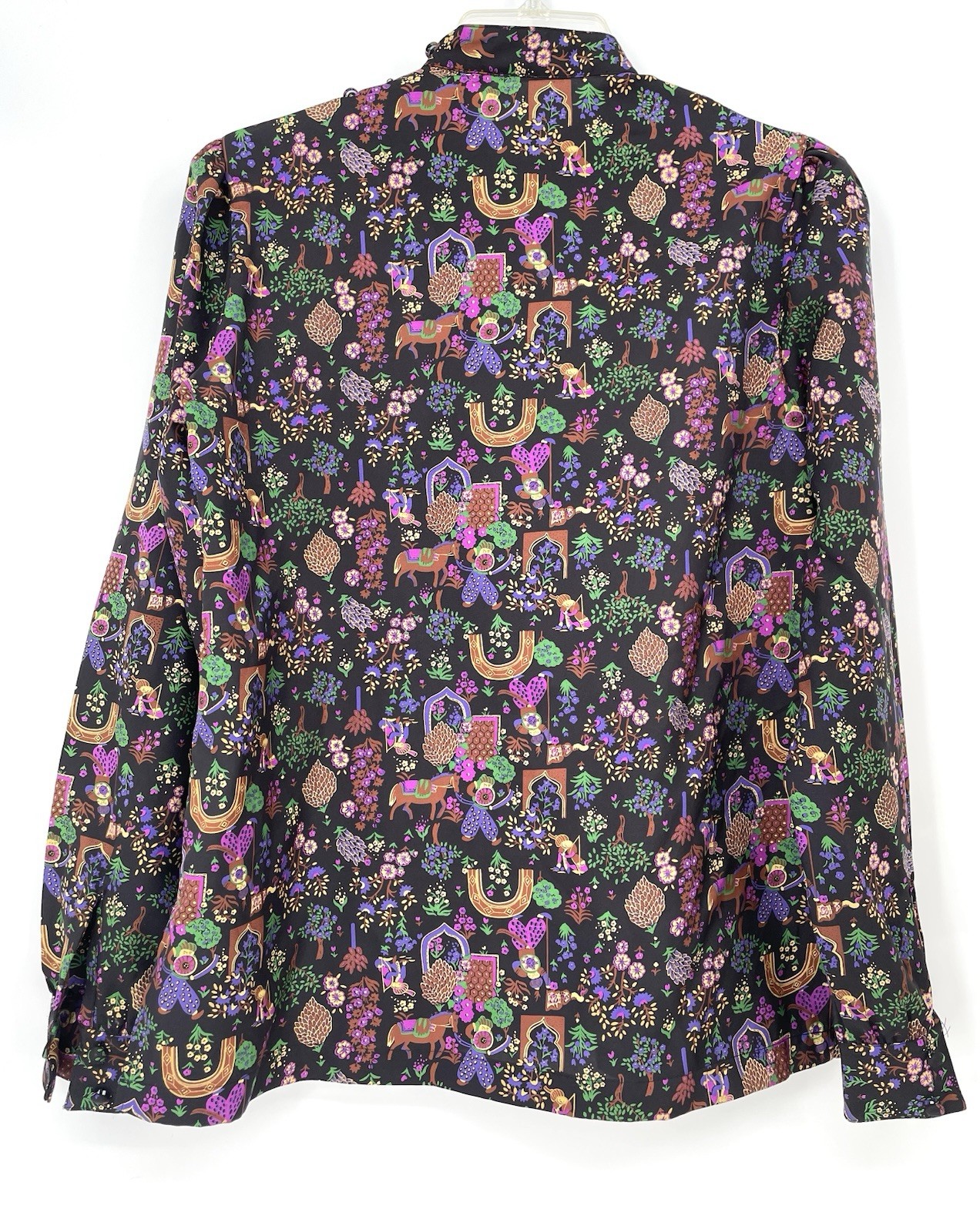 Amazing VTG 80s High Neck Sultan Raja Warrior Horse Print Button Up Shirt Top md
