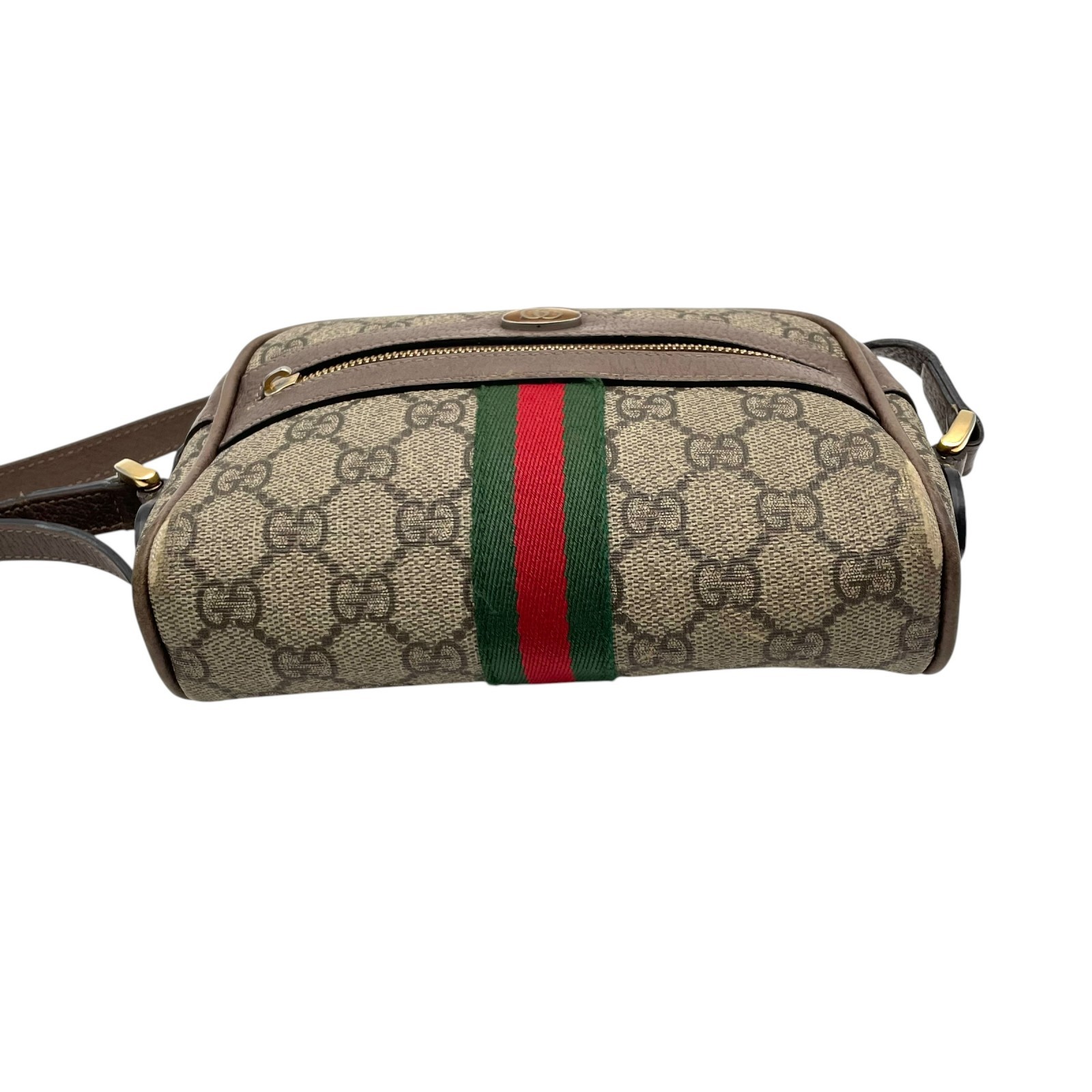 Authentic GUCCI Ophidia GG Supreme Shoulder Bag PVC Leather Beige Brown Web