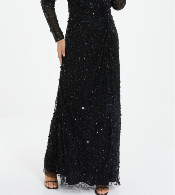 Quiz Embellished Black Sparkle Evening Dress Gown – sz 6 / 10 UK -msrp $350