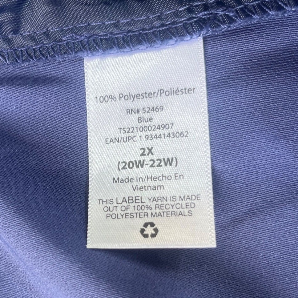 Terra & Sky Elastic Waist Pants Lightweight Recycled Polyester 2X Blue New WOT