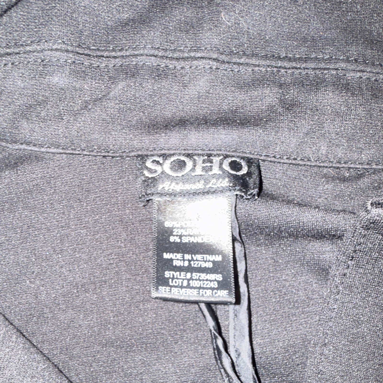SOHO Women’s Black Stretch Button-Front Mid-Length Jacket Blazer Size S