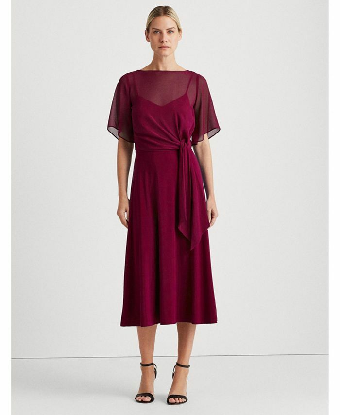 RALPH LAUREN occasion elegant Midi Dress Combo Size UK 14/US 10 Ruby Red BNWT
