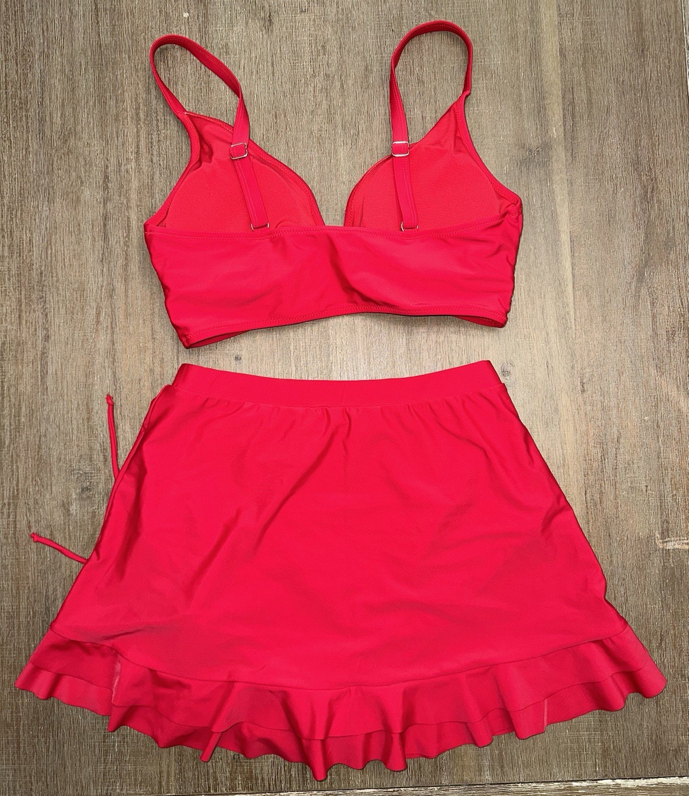 Blooming Jelly 2 Piece Red Swimsuit Top & Side Tie Ruched Skort Skirt Size Large