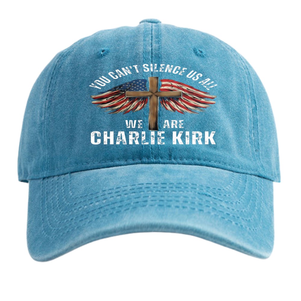 Patriotic Charlie Kirk Baseball Cap-Cross Flag”You Can’t Silence Us All” Dad Hat