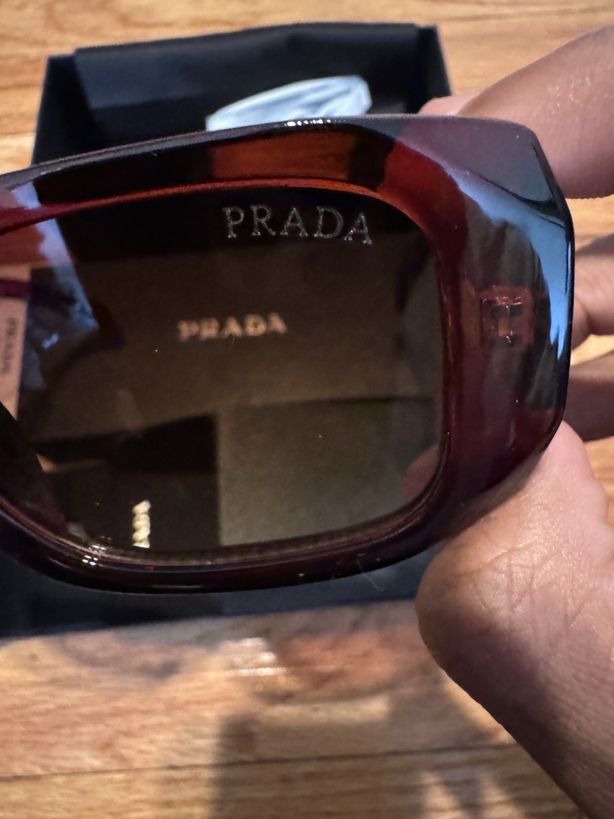Prada PR 17WS Rectangle Sunglasses Dark Red Frame Brown Lens Authentic Unisex