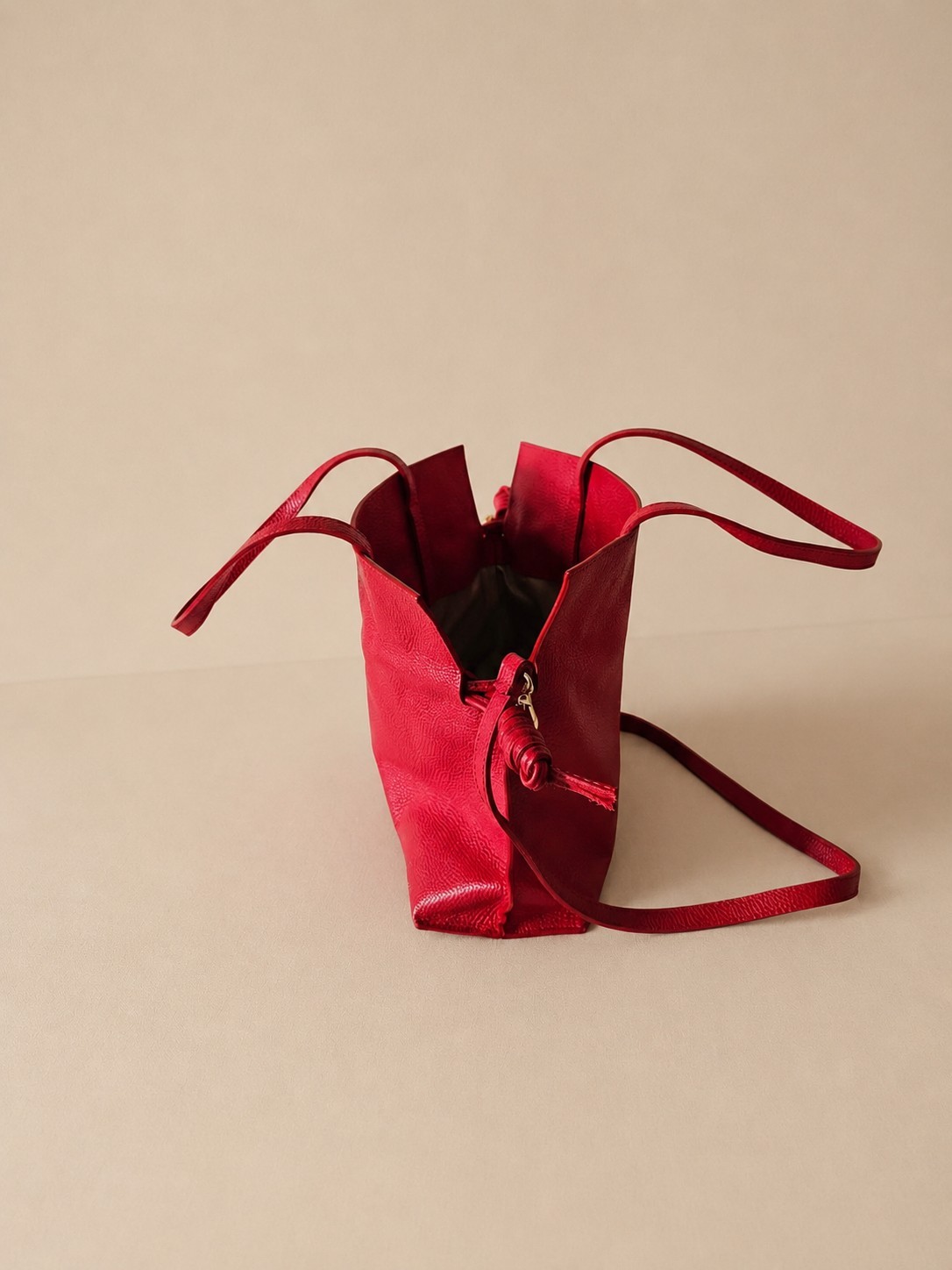 Red Italian Leather Bucket Bag, Soft Pebbled Leather Crossbody Bag