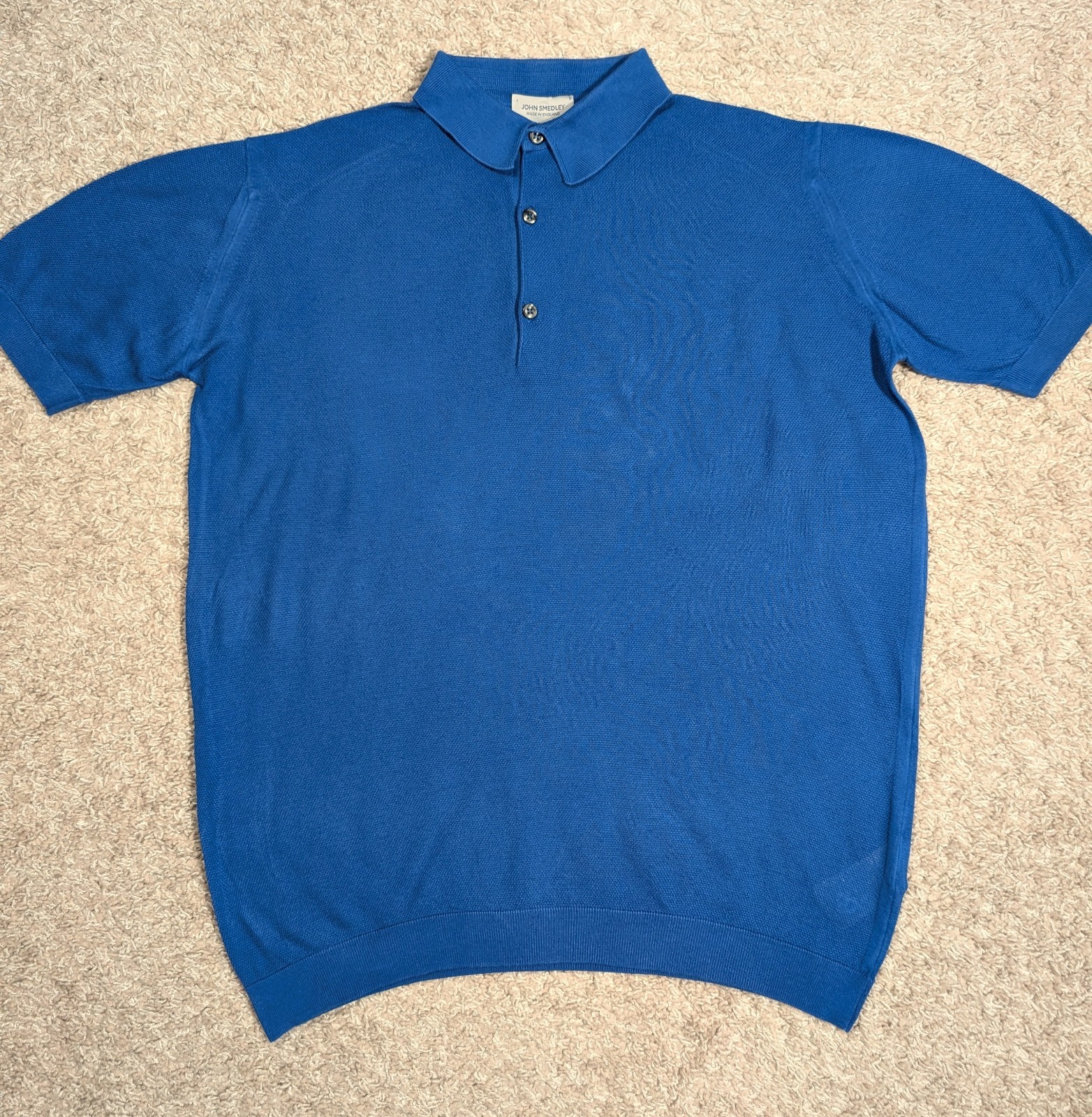John Smedley Polo Shirt Men’s L Blue Sea Island Cotton Knit Made in England UK
