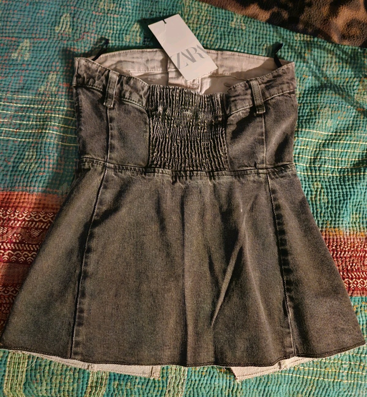 ZARA Small Sleeveless Tank Black Jean Full Side Zip Elastic Stretch Corset Style