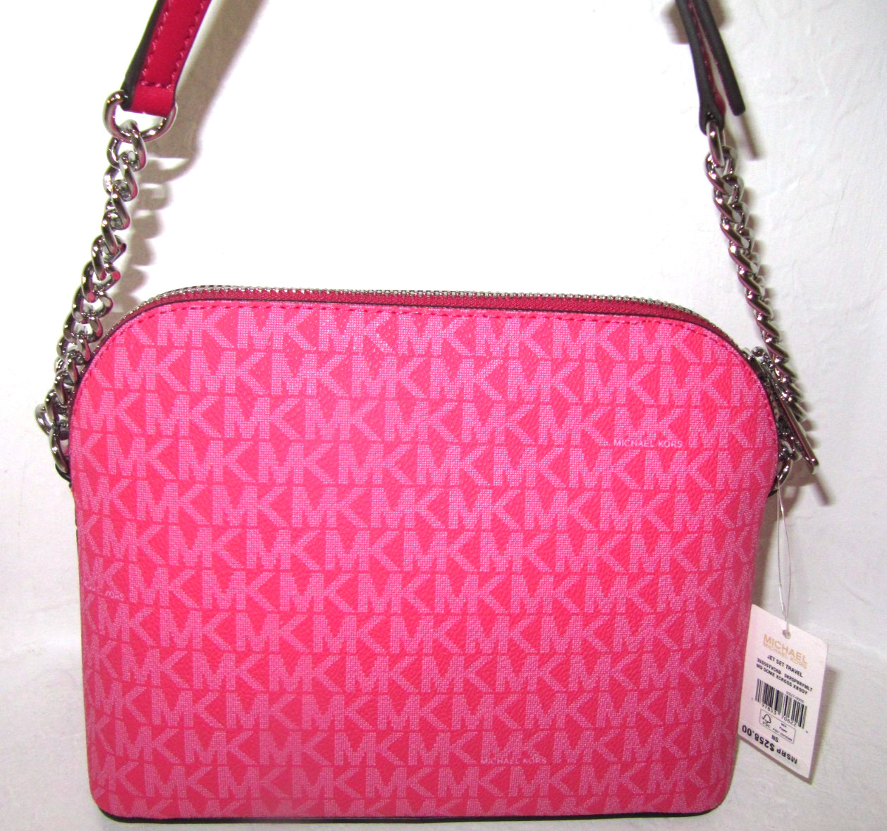 Michael Kors NEW Jet Set Med Dome Logo Crossbody Bag Dark Raspberry Pink NWT$258