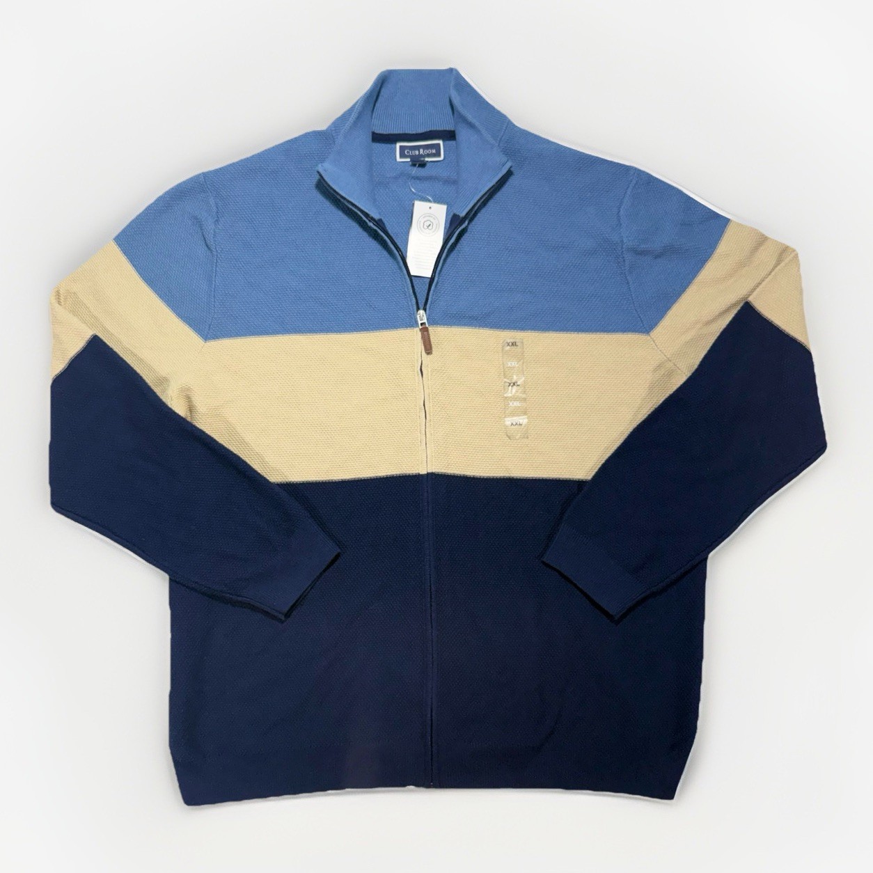 Club Room Men’s Tri-Block Full-Zip Mock Neck Colorblock Sweater XXL NWT