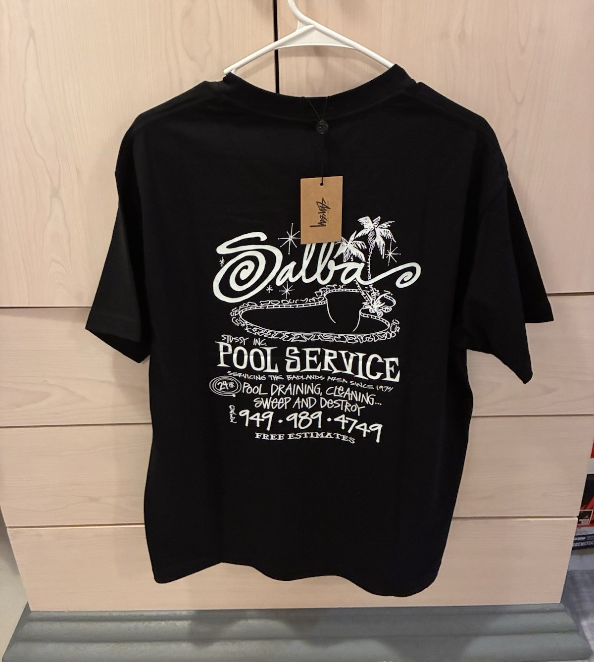 Stussy Men’s L Black Salbas Pool Service Crew Neck Tee Authentic w bag