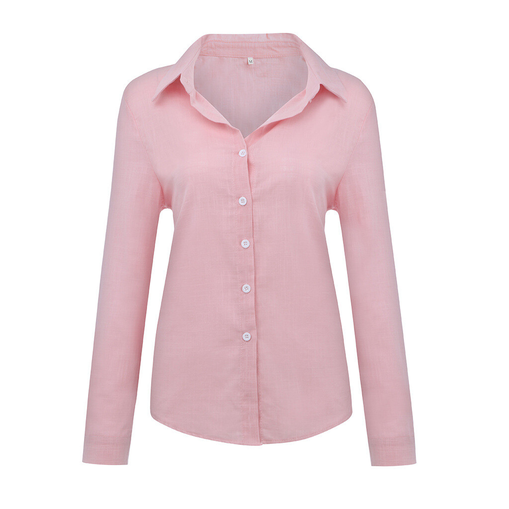 Women’s Long Sleeve Cotton Linen Shirt Elegant Casual Button Down Blouse Tops