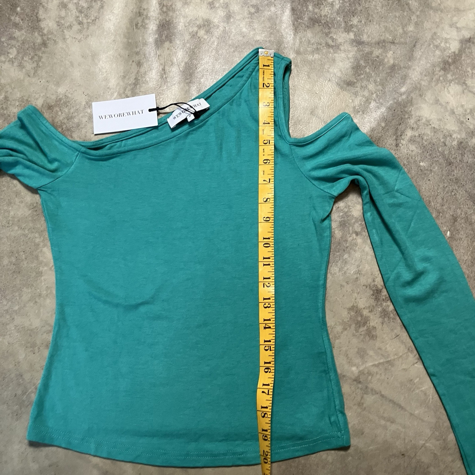 We Wore What Shirt Womens Size Medium Teal Green Rib Rayon Cold Shoulder Top