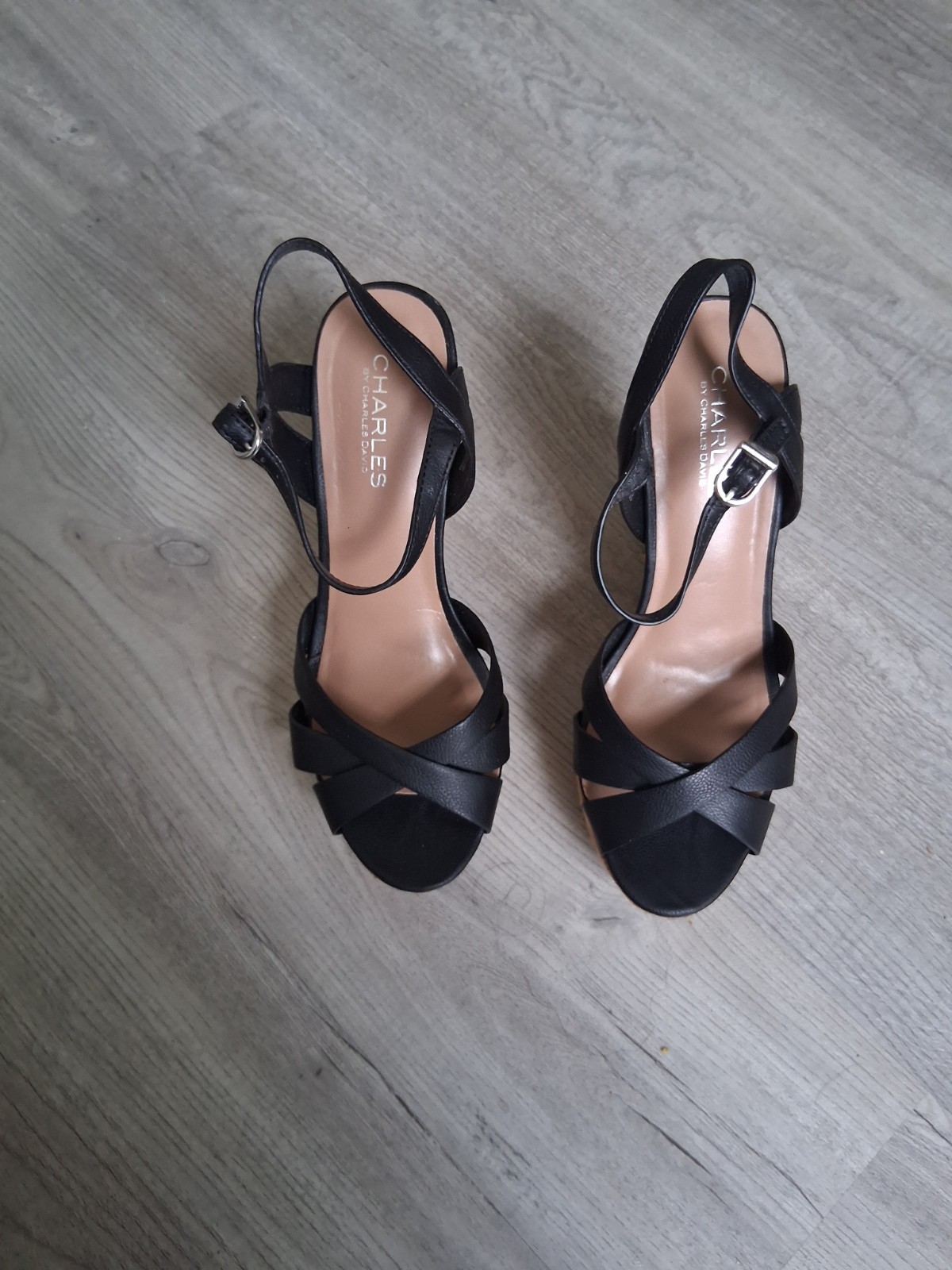 Charles by Charles David Black Criss Cross Wedge Sandals Size 8M