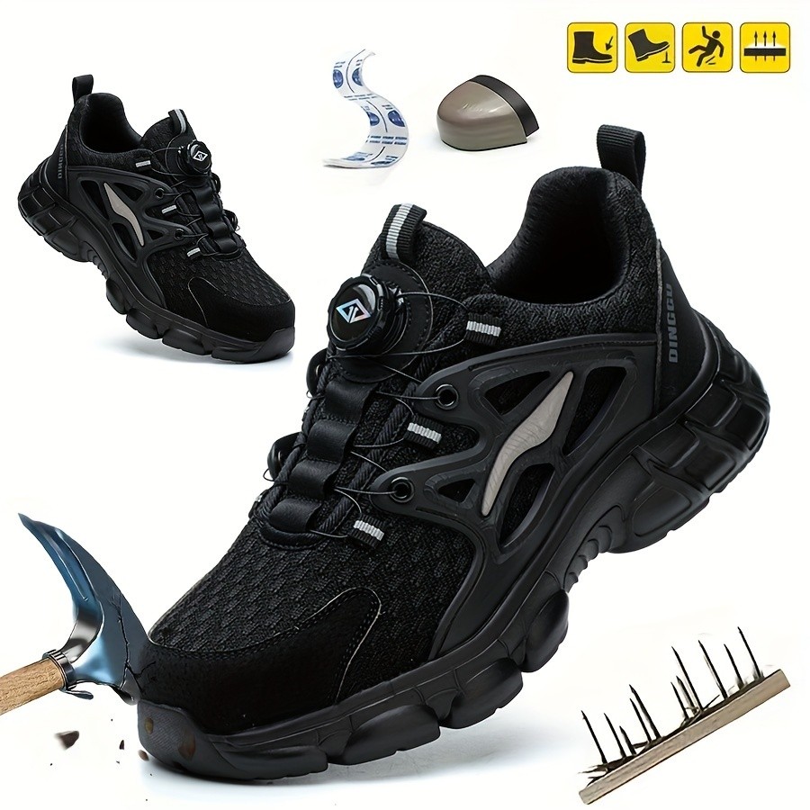 Men Safety Toe Work Shoes Rotating Buckle Breathable Non-Slip Steel Toe Sneakers