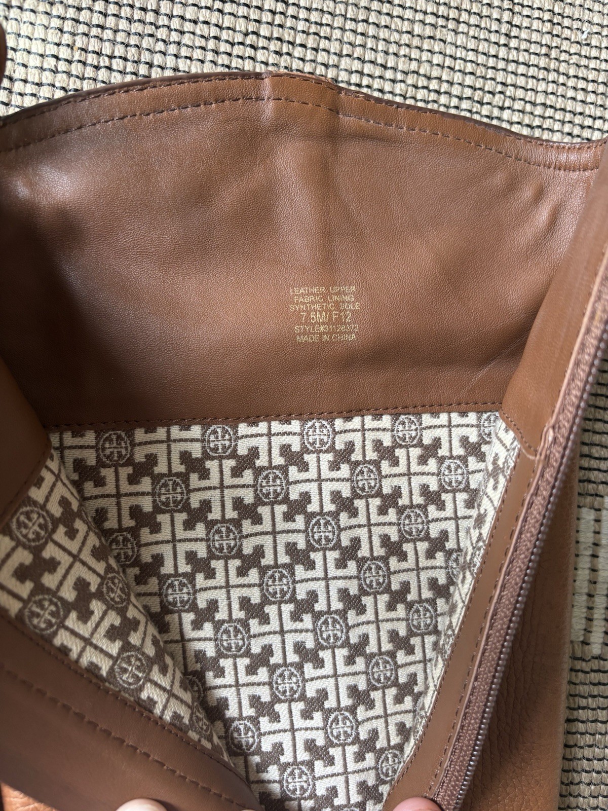 Tory Burch Amanda Brown Leather Knee High Riding Boots Zip Logo Womens 7.5M