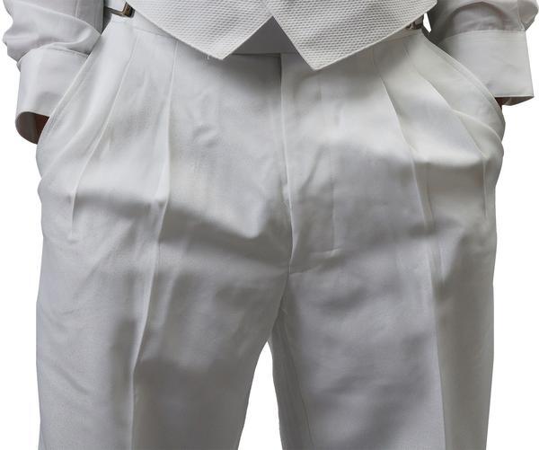 Mens White Polyester Adjustable Tuxedo Pants NEW