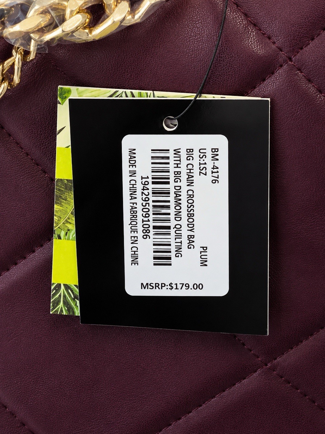 Badgley Mischka Plum Quilted Crossbody Bag Gold Chain