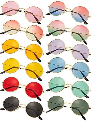 12 Pairs 60s 70s Hippie Circle Sunglasses for Women Men Retro Glasses Round Tint