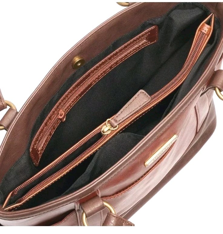 Stone & Co Megan Curved Genuine Leather Tote Hand Bag Purse Brown