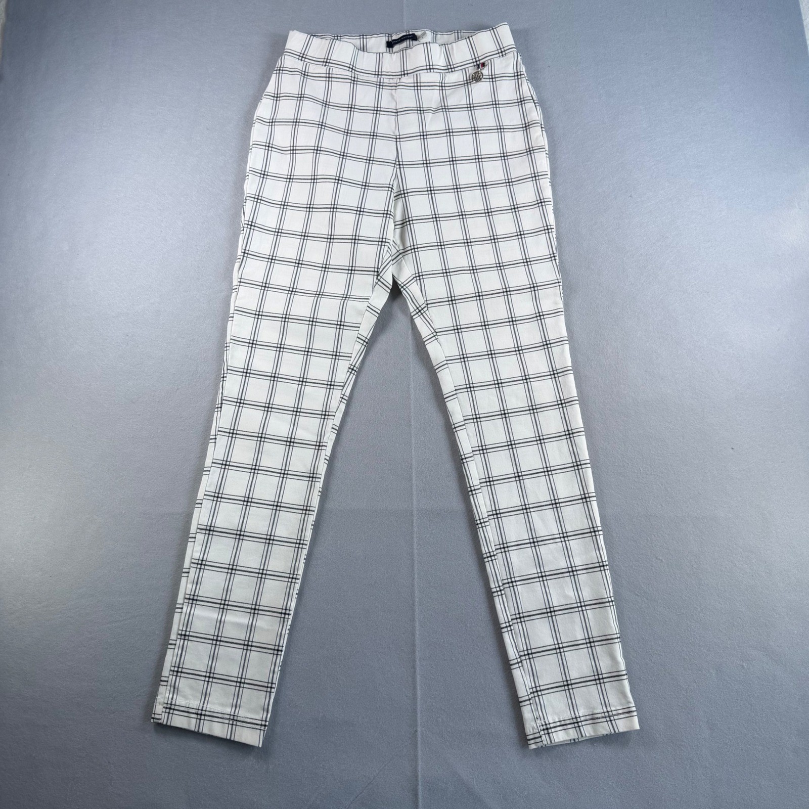Tommy Hilfiger Womens White Black Plaid Pull On Skinny Pants Size 8