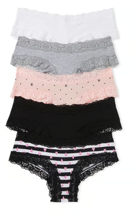 VICTORIA’S SECRET 5-Pack Lace Waist Cotton Cheeky Panties Size XL, M,S New #B1-4