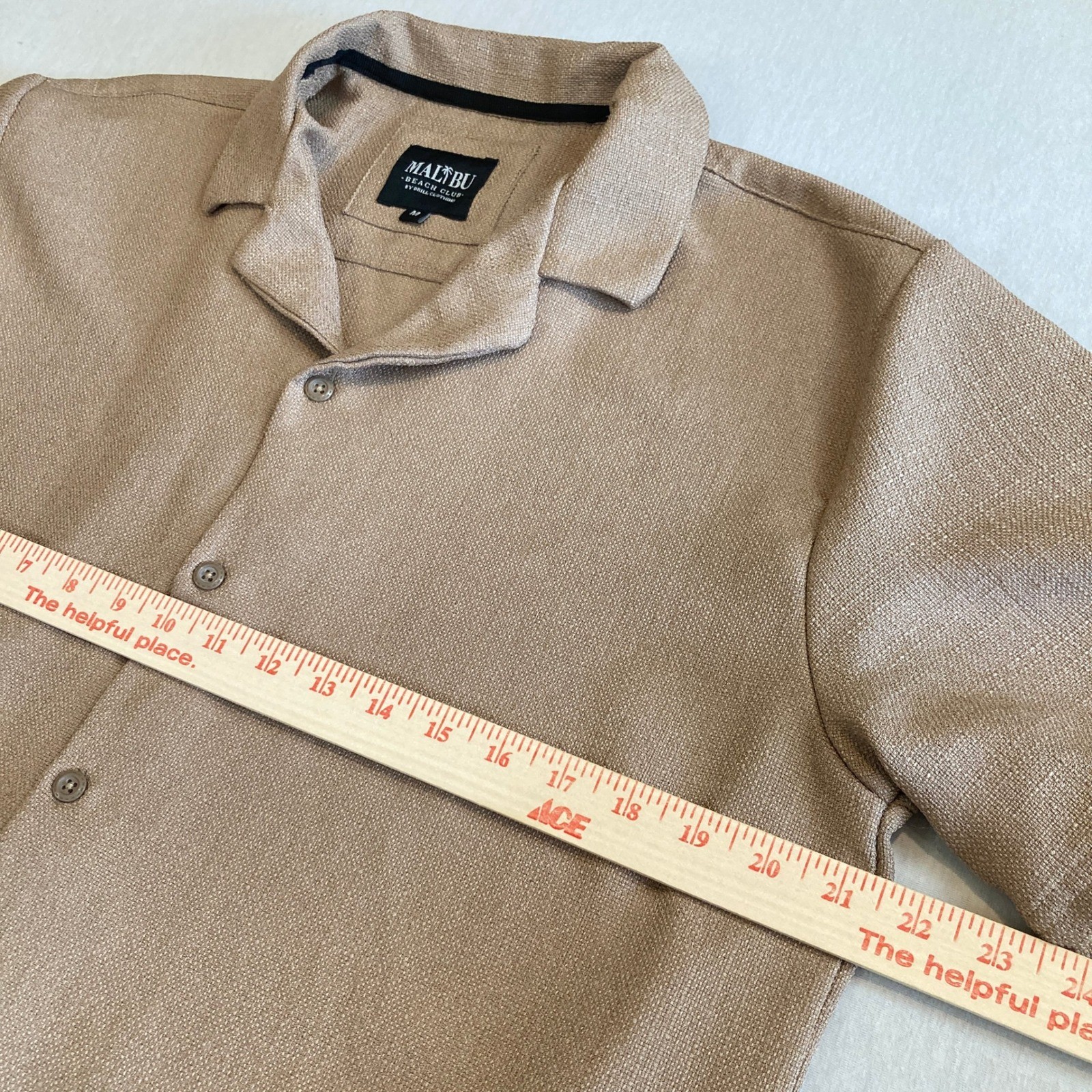 Malibu Beach Club Shirt Mens Medium Drill Clothing Tan Textured Camp Collar