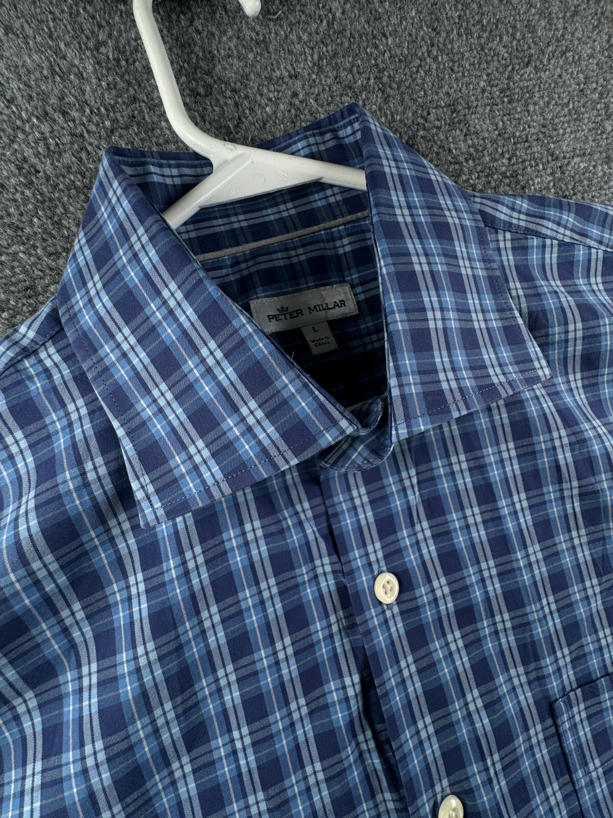 Peter Millar Blue Plaid Long Sleeve Button Up Shirt Men Large Cotton Nylon Span