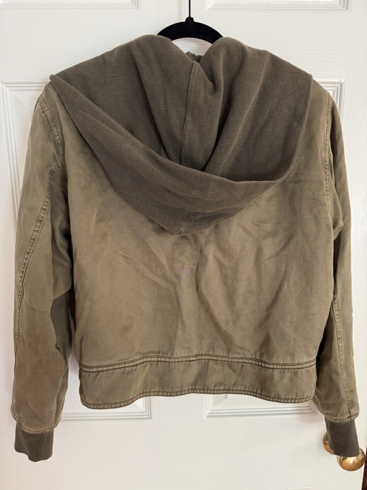 Monroe Olive Hooded Motojacket Lined Ribbed Cuff Women’s Size S