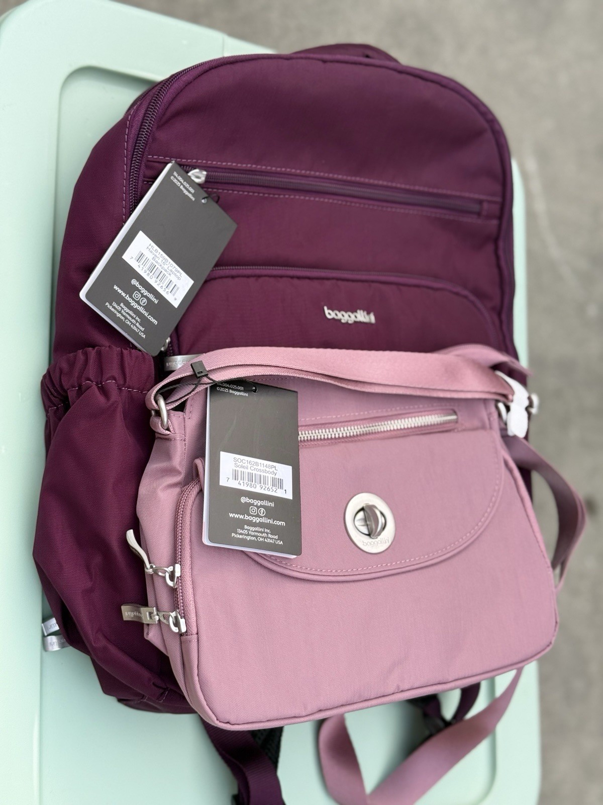 NEW Baggallini Everyday Backpack 16×14 Water-Repellent & Pink Crossbody Bag New
