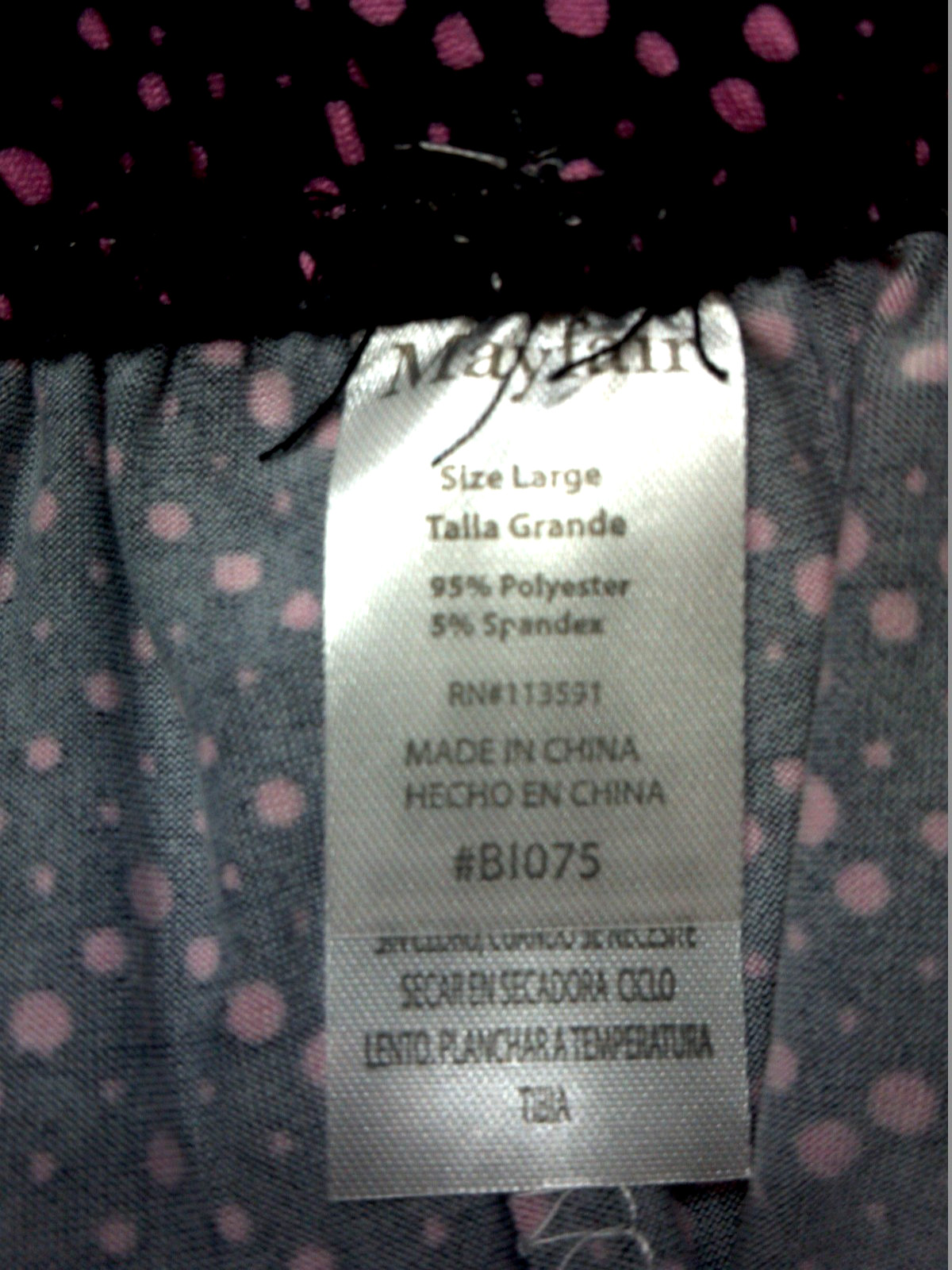Mayfair Size L-30-34 Waist, Lounge/Sleep Pants Black & Pink Herringbone Pattern