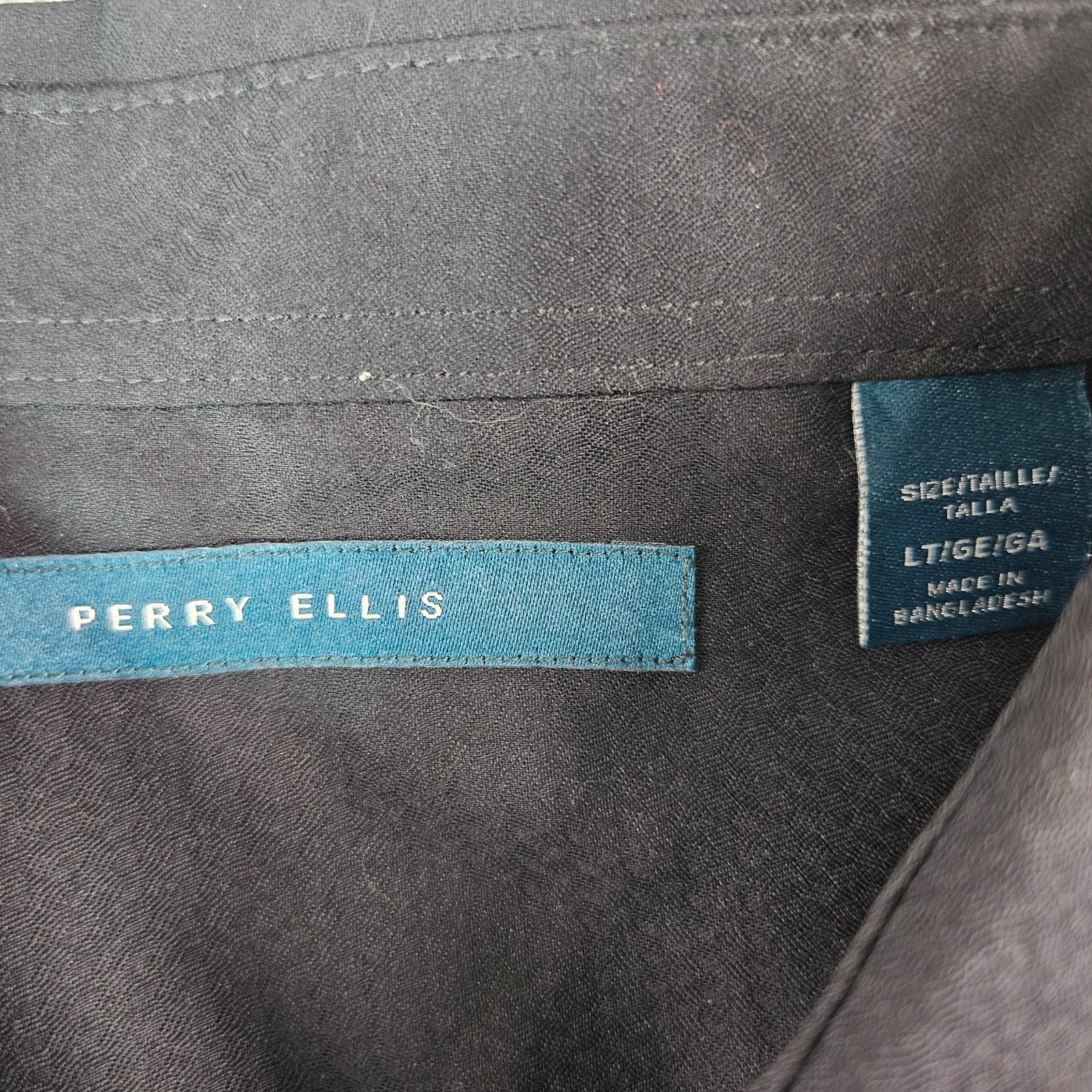 NEW Perry Ellis Shirt Men Large Tall LT Button Up Long Sleeve Textured Black