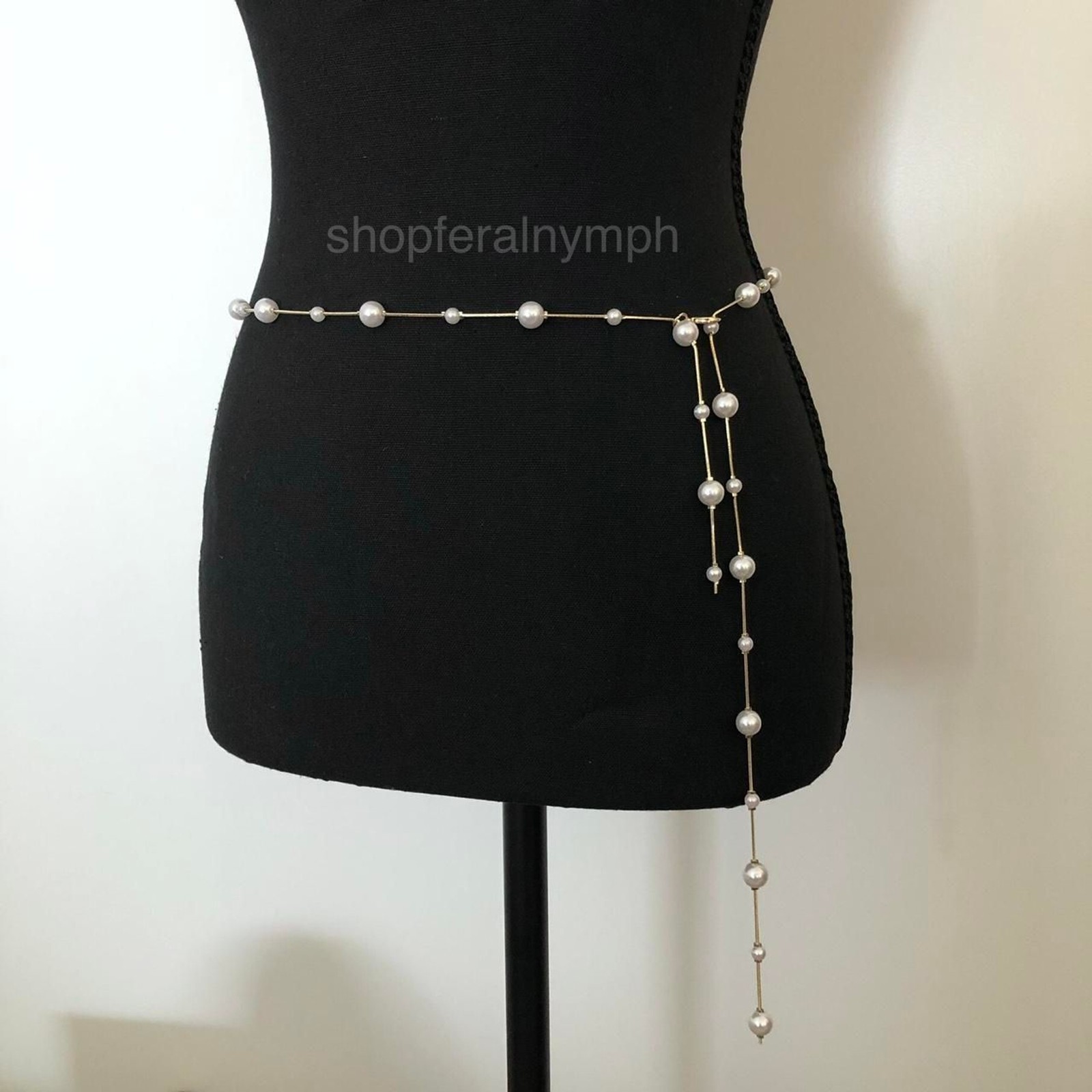 Y2K Coquette Gold Faux Pearl Dangle Chain Belt, Fits Up to 40 Inches, X7GA1155