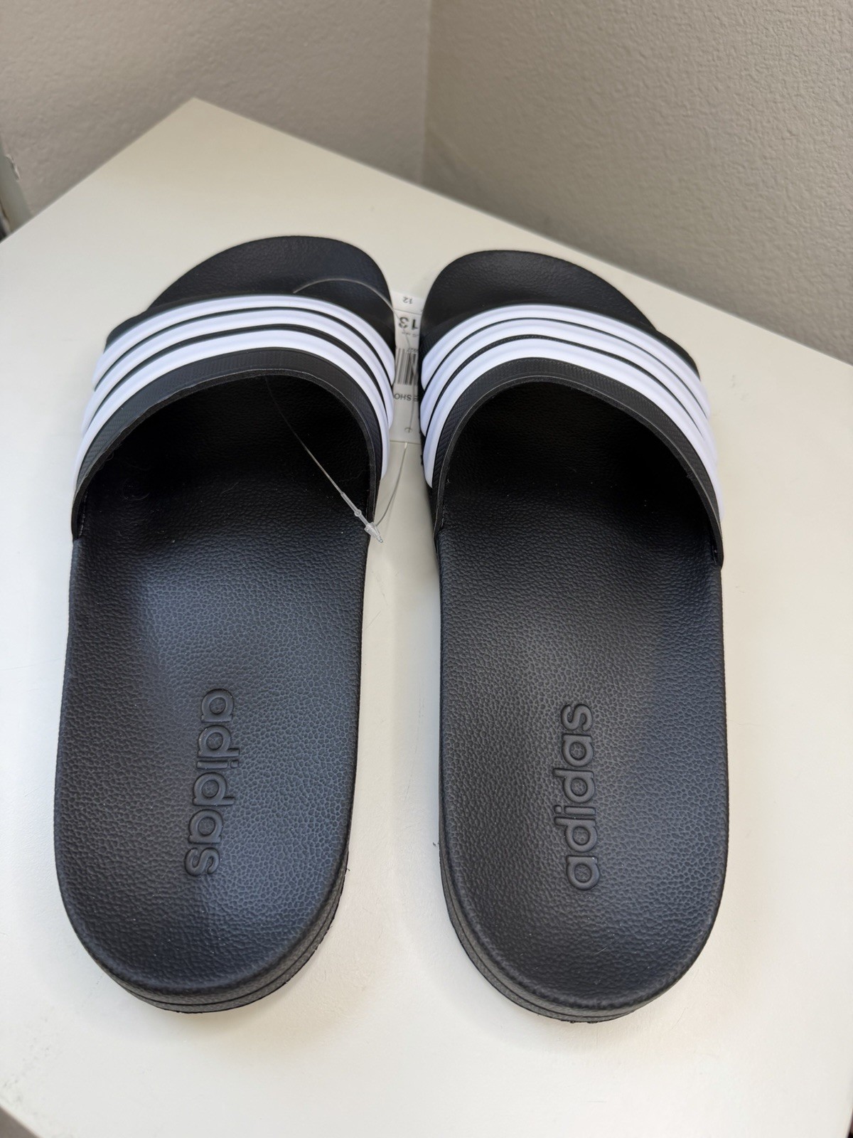 Adidas Adilette Shower Slides Black White Men’s Size 12 NWT