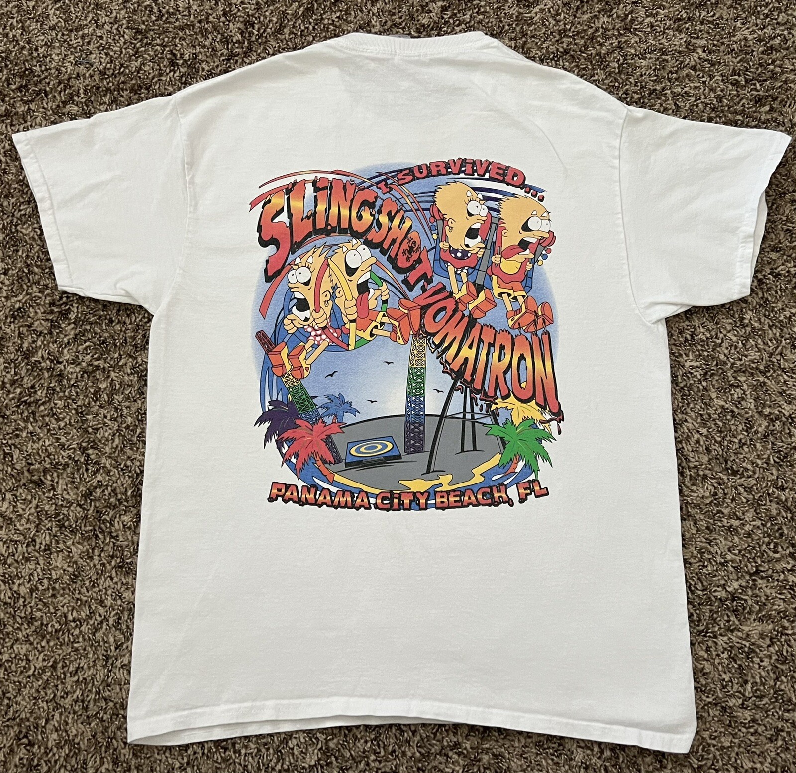 Panama City Beach FL Slingshot Vomitron Large 21” X 27” Double-Sided Graphic Tee