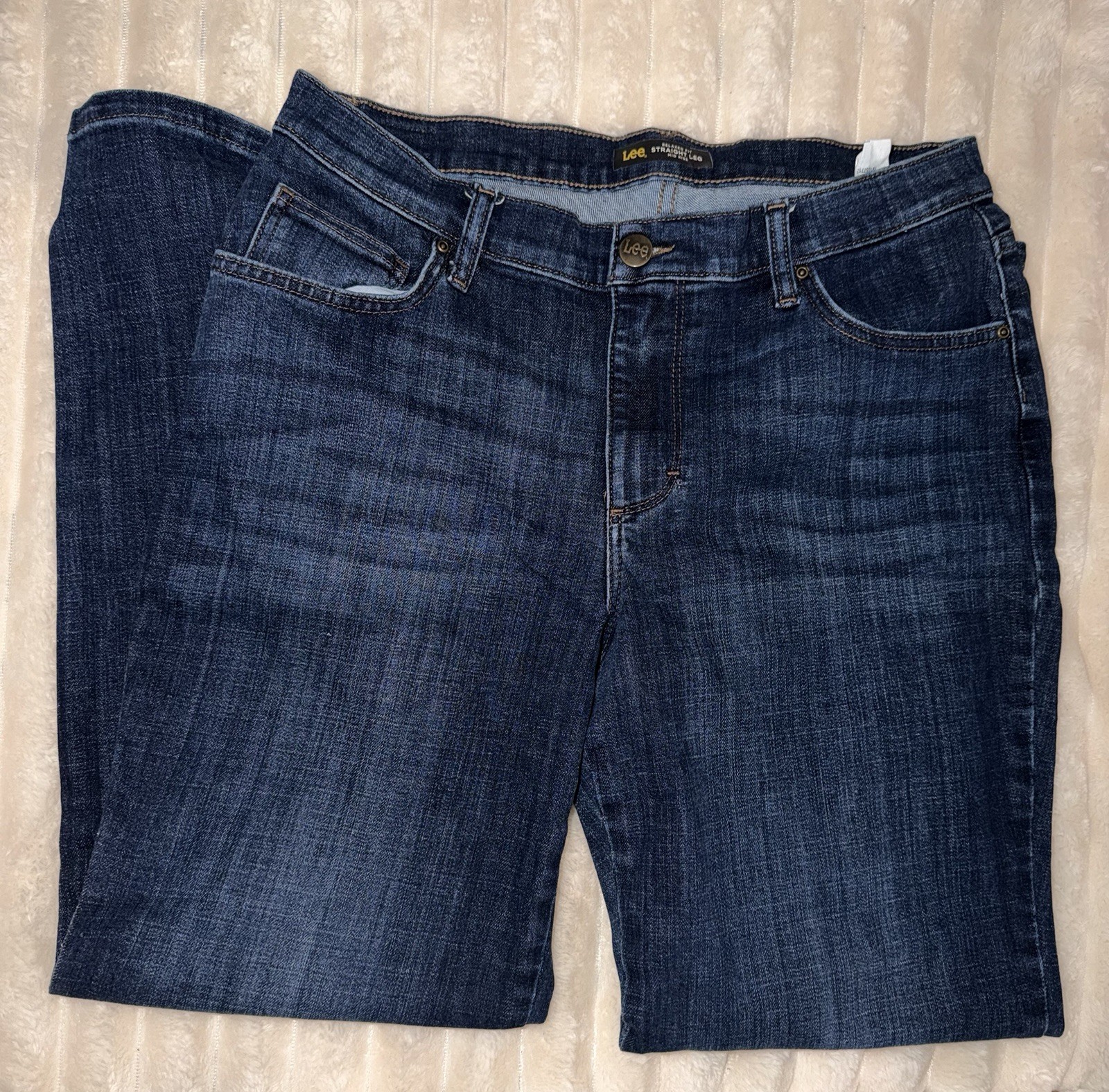 Lee Relaxed Fit Straight Leg Mid Rise Dark Wash Denim Jeans 12 Short