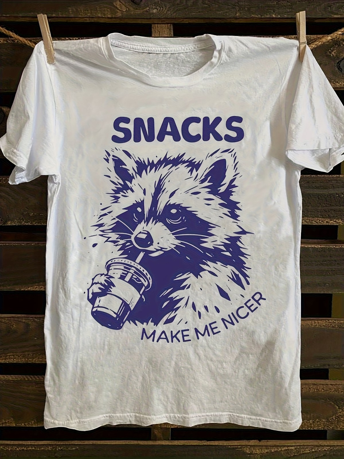 Women Funny Raccoon Snacks Make Me Nice Graphic T-Shir